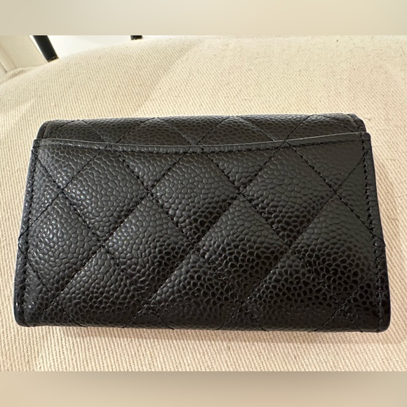 Classic Chanel Black Caviar Quilted Flap Card Holder Wallet Black Gold NWT - Picture 4 of 10